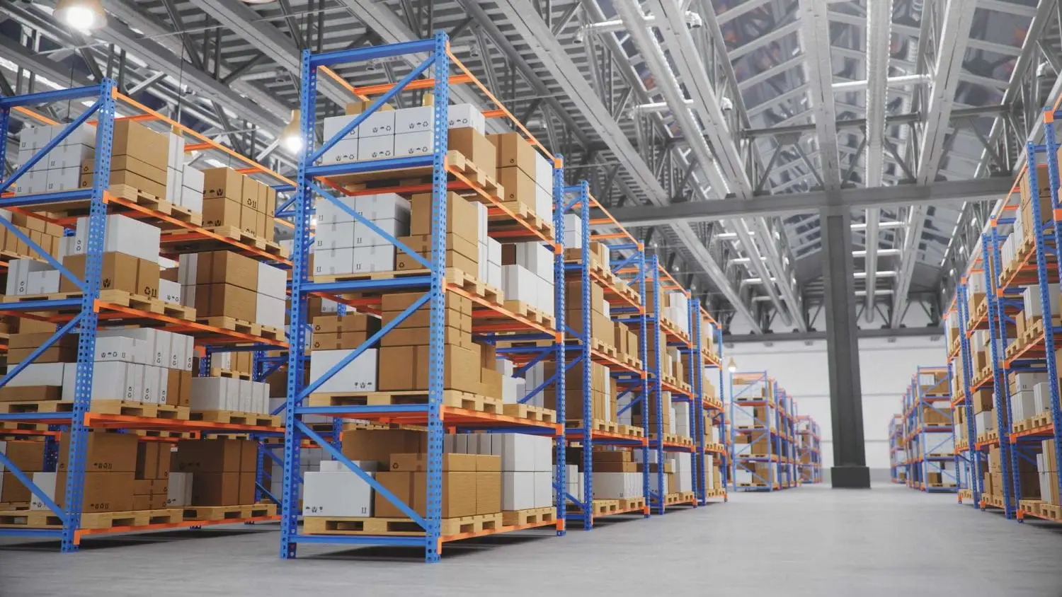 Rayonnages et &eacute;quipements de stockage dans un entrep&ocirc;t